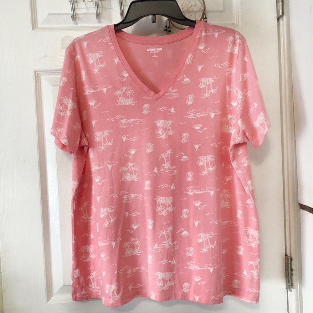 LANDS END Relaxed Fit 100% Cotton Pink women’s Top Sz L